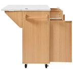 52 Isola per Cucina con Anta a Goccia e Top Effetto Marmo, Carrello Cucina su Ruote con Contenitore per Cucina o Sala da Pranzo-Panipeachy