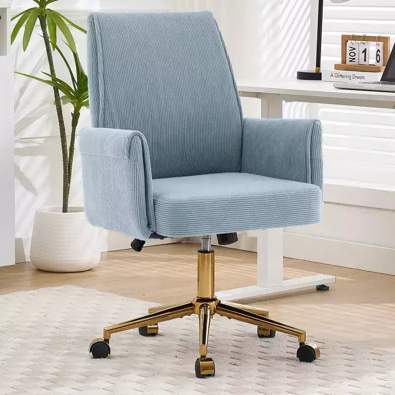 Sedia da ufficio a schienale medio, sollevabile, in tessuto a righe, ergonomica. Ideale per lavoro, studio e relax