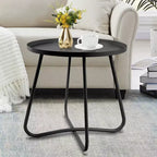 ModernLuxe Round Metal Outdoor Side Table, End Table with X-Shaped Anti-Rust Frame and Non-Slip Tabletop