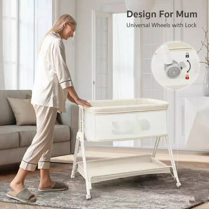 Culla Co-Sleeping per Neonati con Ruote e Vassoio Portaoggetti