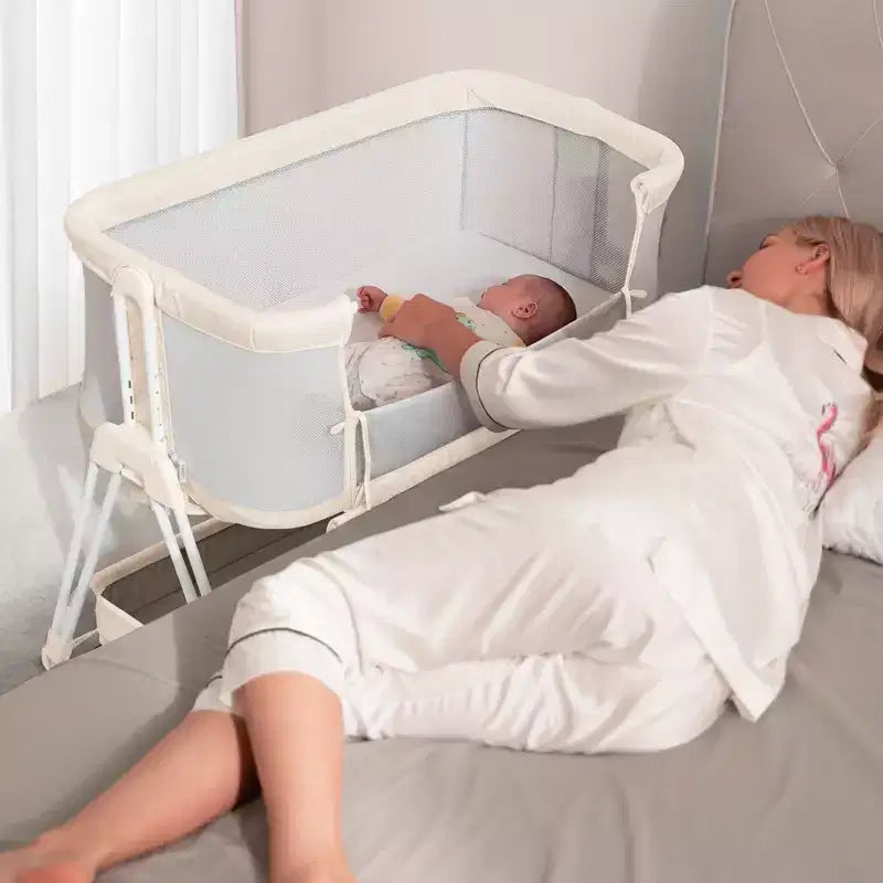Culla Co-Sleeping per Neonati con Ruote e Vassoio Portaoggetti