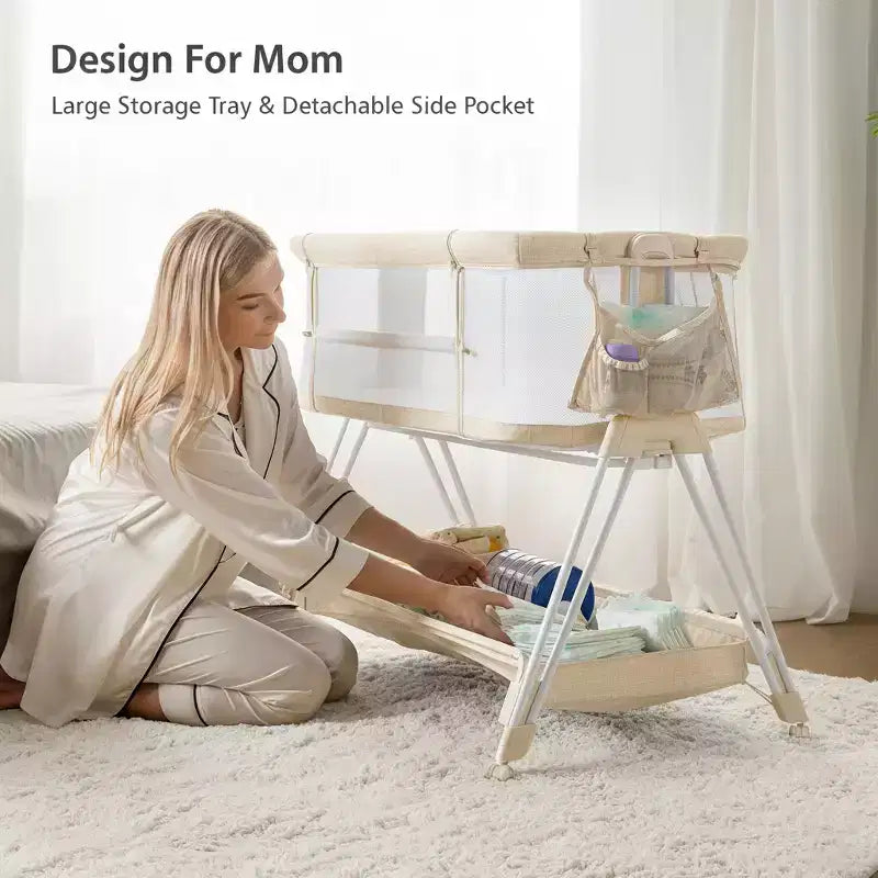Culla Co-Sleeping per Neonati con Ruote e Vassoio Portaoggetti