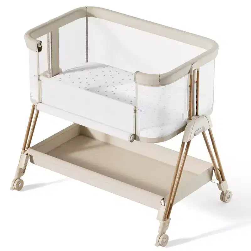 Culla Co-Sleeping per Neonati con Ruote e Vassoio Portaoggetti