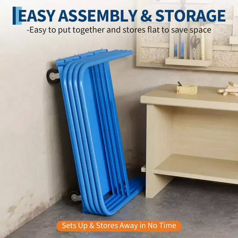 Carrello Piattaforma Pieghevole Resistente da 900 kg con Doppi Corrimano Laterali, Ruote Girevoli da 5 Pollici, Carrello Piattaforma Piana da 94x61 cm Blu