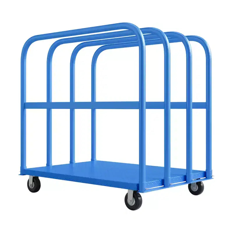 Carrello Piattaforma Pieghevole Resistente da 900 kg con Doppi Corrimano Laterali, Ruote Girevoli da 5 Pollici, Carrello Piattaforma Piana da 94x61 cm Blu