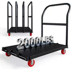 2000LBS Heavy Duty Folding Platform Cart with Dual Side Handrails, 5 Inch Swivel Wheels, 37x24 Inch Flatbed Rolling Cart Blue