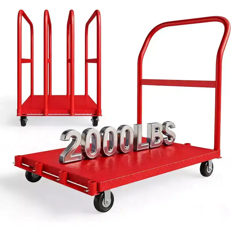 Carrello Piattaforma Pieghevole Resistente da 900 kg con Doppi Corrimano Laterali, Ruote Girevoli da 5 Pollici, Carrello Piattaforma Piana da 94x61 cm Blu