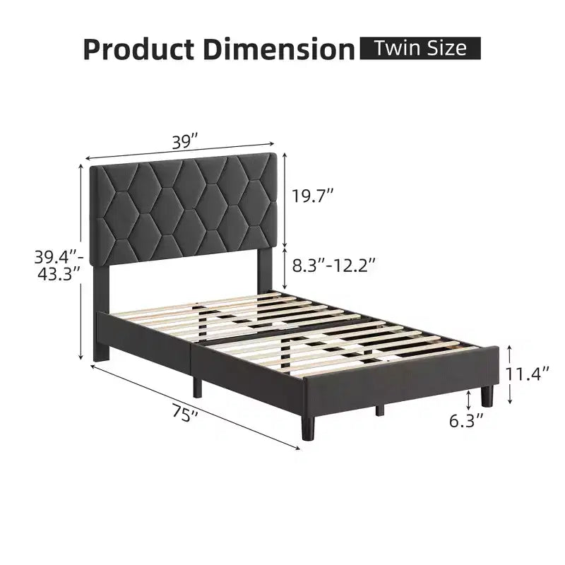 Struttura letto moderna imbottita con testiera regolabile, piattaforma resistente, supporto robusto con doghe in legno, silenziosa, non necessita di rete a molle.