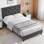 Struttura letto moderna imbottita con testiera regolabile, piattaforma resistente, supporto robusto con doghe in legno, silenziosa, non necessita di rete a molle.