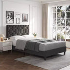 Struttura letto moderna imbottita con testiera regolabile, piattaforma resistente, supporto robusto con doghe in legno, silenziosa, non necessita di rete a molle.