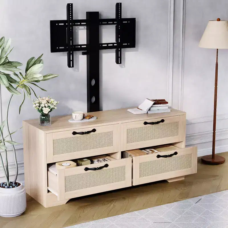 Mobile TV con cassetti e ante in rattan