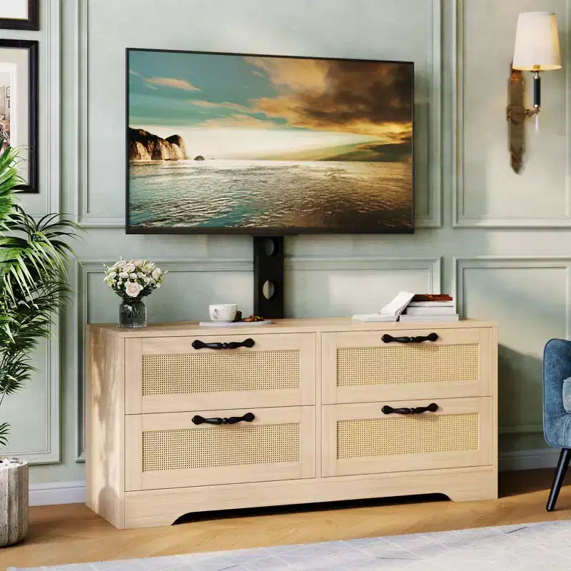 Mobile TV con cassetti e ante in rattan