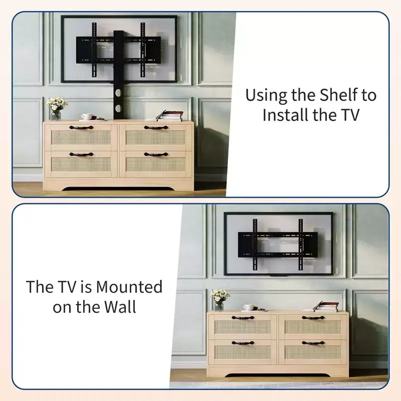 Mobile TV con cassetti e ante in rattan