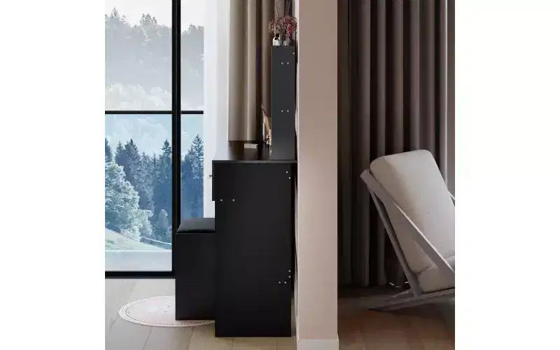 Scrivania da Trucco di Lusso da 17 Pollici con Specchio a LED, Organizzazione Salvaspazio, Hub Elettrico Integrato, Supporto per Asciugacapelli e Sgabello Abbinato per la Camera da Letto