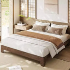 Base letto in legno con doghe, design minimalista, spazio contenitivo sotto il letto, nessun bisogno di rete, silenzioso e facile da montare, noce