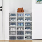 Confezione da 18 scatole porta scarpe impilabili grandi, contenitori organizer in plastica trasparente con sportello a cerniera, adatti per sneakers e scarpe, 36,1 x 25,9 x 20,1 cm