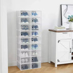 Confezione da 18 scatole porta scarpe impilabili grandi, contenitori organizer in plastica trasparente con sportello a cerniera, adatti per sneakers e scarpe, 36,1 x 25,9 x 20,1 cm