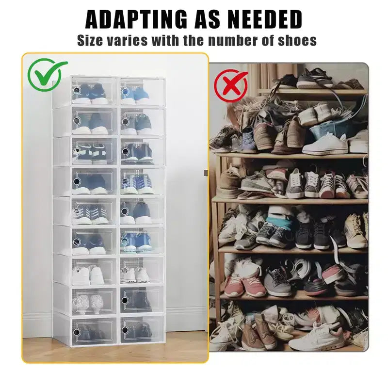 Confezione da 18 scatole porta scarpe impilabili grandi, contenitori organizer in plastica trasparente con sportello a cerniera, adatti per sneakers e scarpe, 36,1 x 25,9 x 20,1 cm