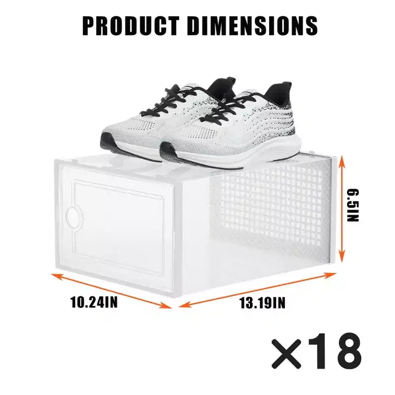 Confezione da 18 scatole porta scarpe impilabili grandi, contenitori organizer in plastica trasparente con sportello a cerniera, adatti per sneakers e scarpe, 36,1 x 25,9 x 20,1 cm