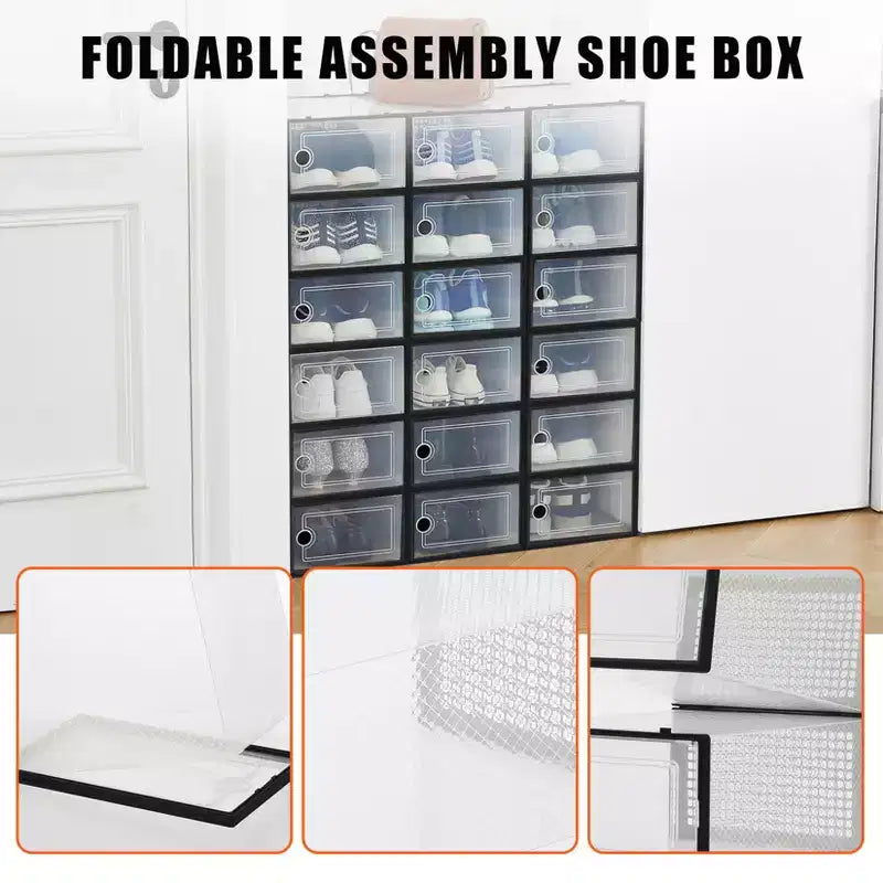 Confezione da 18 scatole porta scarpe impilabili grandi, contenitori organizer in plastica trasparente con sportello a cerniera, adatti per sneakers e scarpe, 36,1 x 25,9 x 20,1 cm