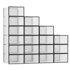 18-Pack Large Stackable Shoe Storage Boxes Clear Plastic Organizer Bins with Hinged Door Fits Sneakers and Shoes 14.2 x 10.2 x 7.9 Inches