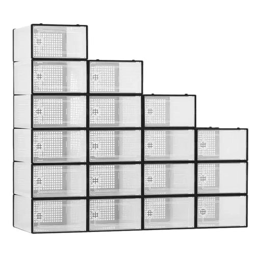 18-Pack Large Stackable Shoe Storage Boxes Clear Plastic Organizer Bins with Hinged Door Fits Sneakers and Shoes 14.2 x 10.2 x 7.9 Inches