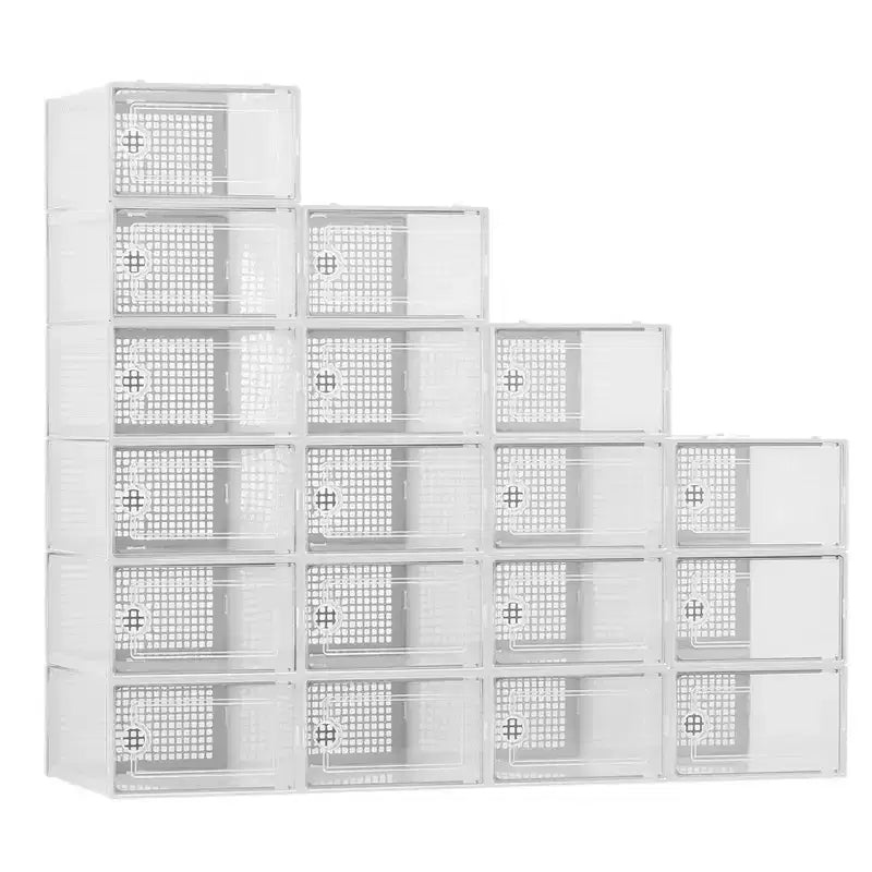 Confezione da 18 scatole porta scarpe impilabili grandi, contenitori organizer in plastica trasparente con sportello a cerniera, adatti per sneakers e scarpe, 36,1 x 25,9 x 20,1 cm