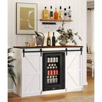 Skyzoo Mini Fridge Cabinet with Built-In Fridge Space, Farmhouse Coffee Bar Cabinet with Outlet, Mini Bar for Home