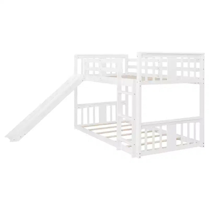 Letto a castello basso in legno gemello su gemello con scivolo reversibile