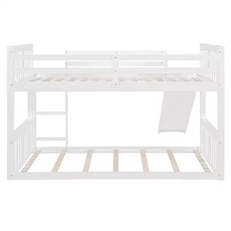 Letto a castello basso in legno gemello su gemello con scivolo reversibile