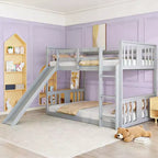 Letto a castello basso in legno gemello su gemello con scivolo reversibile