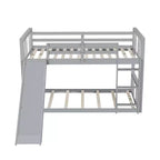 Letto a castello basso in legno gemello su gemello con scivolo reversibile
