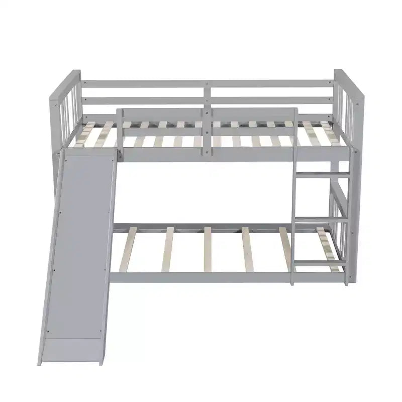 Letto a castello basso in legno gemello su gemello con scivolo reversibile