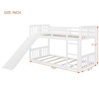 Letto a castello basso in legno gemello su gemello con scivolo reversibile