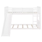 Letto a castello basso in legno gemello su gemello con scivolo reversibile