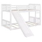 Letto a castello basso in legno gemello su gemello con scivolo reversibile