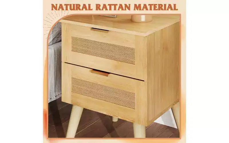 Comodini in legno confezione da 2, comodino in rattan