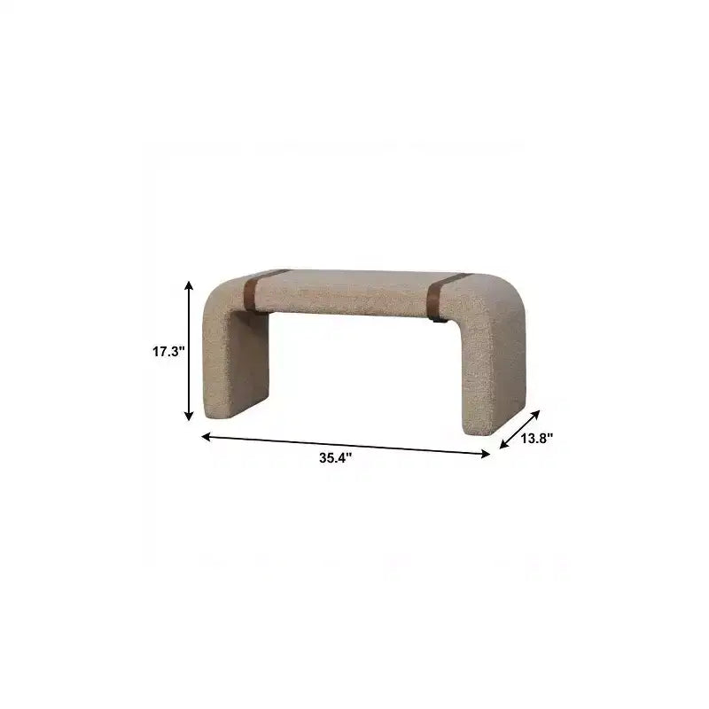 Panca rivestita in bouclé beige e marrone e pelle, 35