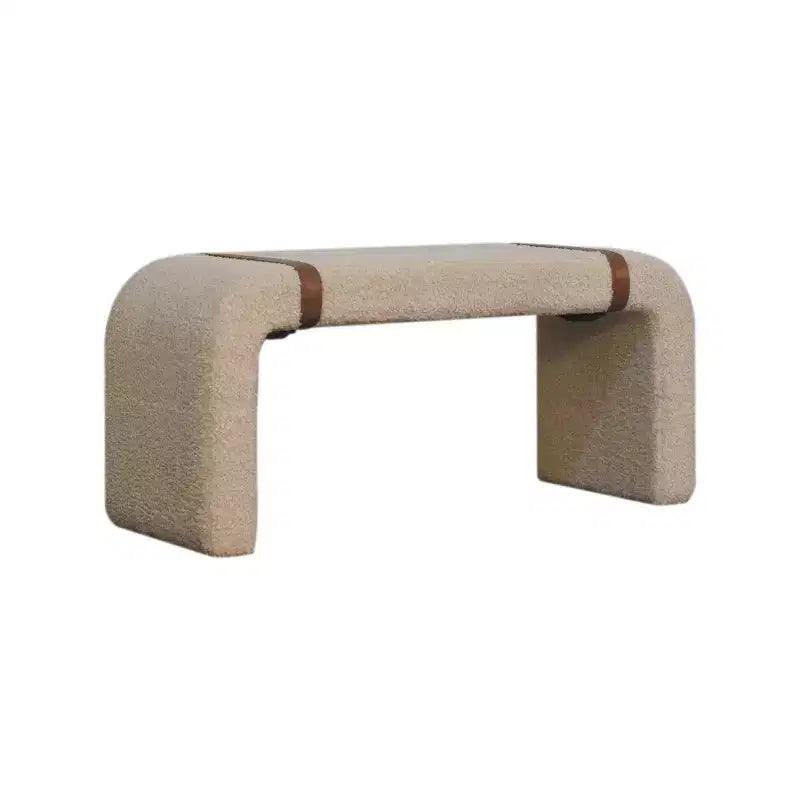 Panca rivestita in bouclé beige e marrone e pelle, 35