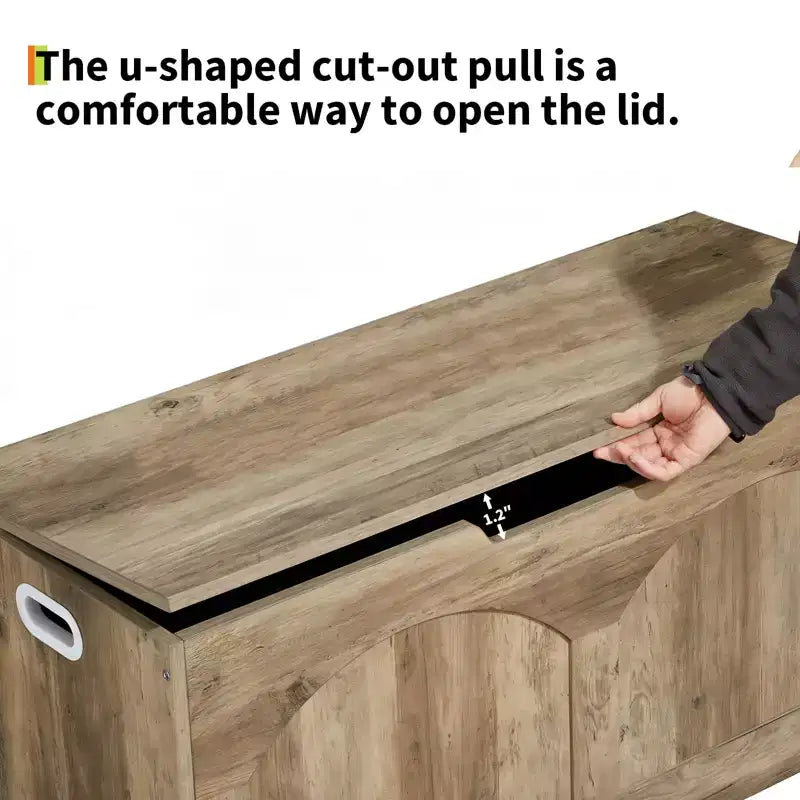 Panca Contenitore in Legno da 99,8 cm con Maniglia a U, Cerniera di Sicurezza, Supporta Fino a 136 kg e Facile Montaggio per Organizzare i Giocattoli