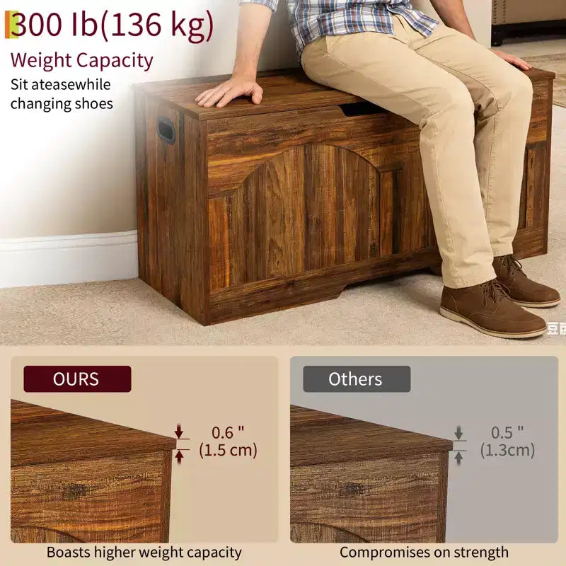 Panca Contenitore in Legno da 99,8 cm con Maniglia a U, Cerniera di Sicurezza, Supporta Fino a 136 kg e Facile Montaggio per Organizzare i Giocattoli