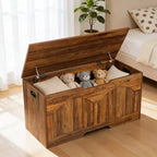 Panca Contenitore in Legno da 99,8 cm con Maniglia a U, Cerniera di Sicurezza, Supporta Fino a 136 kg e Facile Montaggio per Organizzare i Giocattoli