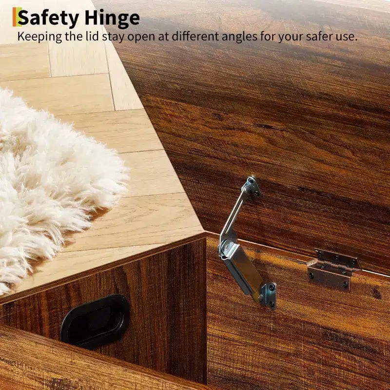Panca Contenitore in Legno da 99,8 cm con Maniglia a U, Cerniera di Sicurezza, Supporta Fino a 136 kg e Facile Montaggio per Organizzare i Giocattoli