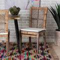 Sedia da pranzo in rattan e mogano con cuscino grigio/bianco, cuscino rimovibile, schienale curvo