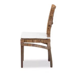 Sedia da pranzo in rattan e mogano con cuscino grigio/bianco, cuscino rimovibile, schienale curvo