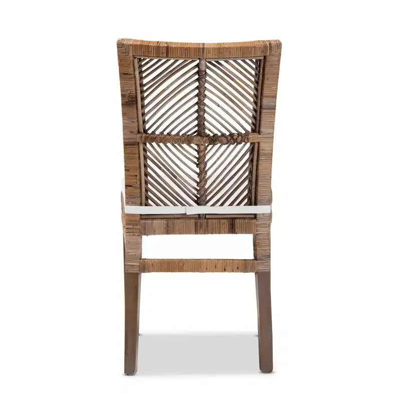 Sedia da pranzo in rattan e mogano con cuscino grigio/bianco, cuscino rimovibile, schienale curvo