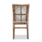 Sedia da pranzo in rattan e mogano con cuscino grigio/bianco, cuscino rimovibile, schienale curvo