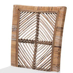 Sedia da pranzo in rattan e mogano con cuscino grigio/bianco, cuscino rimovibile, schienale curvo