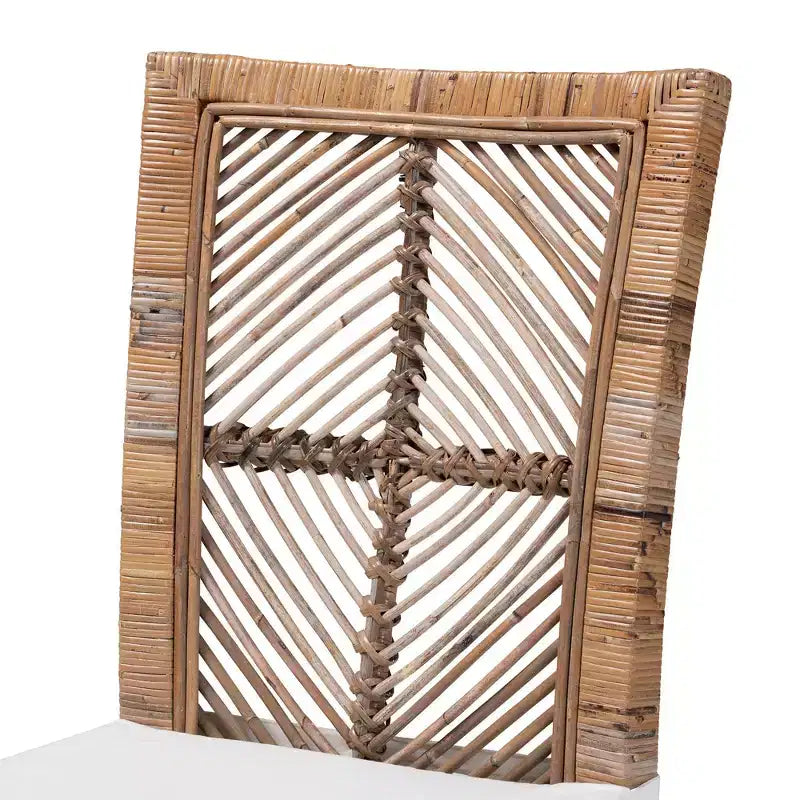 Sedia da pranzo in rattan e mogano con cuscino grigio/bianco, cuscino rimovibile, schienale curvo