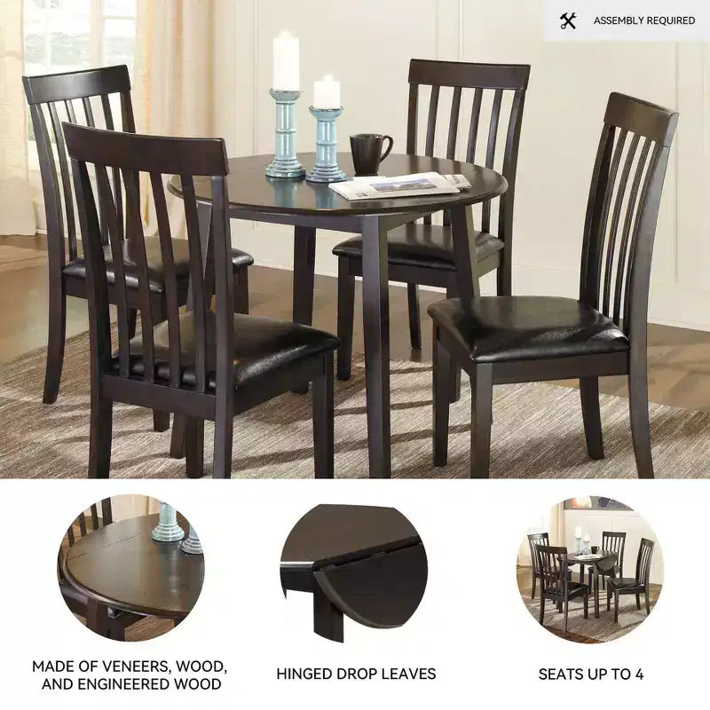 Tavolo rotondo da pranzo allungabile con ante a scomparsa legno/marrone scuro - Signature Design by Ashley: design compatto salvaspazio, 4 posti a sedere